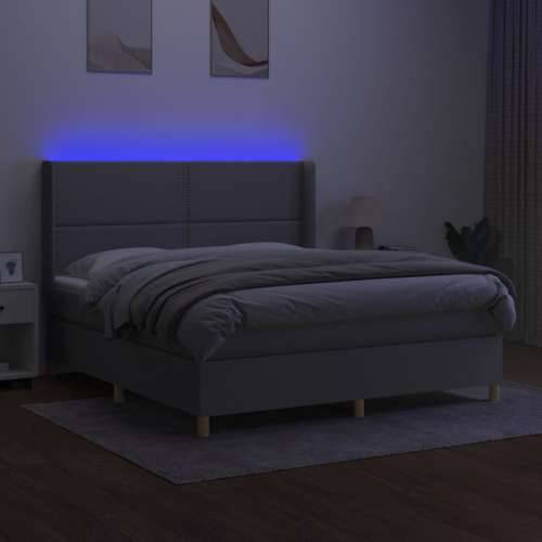 Krevet box spring s madracem LED svjetlosivi 180x200 cm tkanina - Svjetlosiva 180 x 200 cm Obično s čavlima Cijena