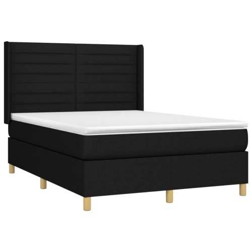 Krevet box spring s madracem LED crni 140x200 cm od tkanine - Crna 140 x 200 cm vodoravne pruge Cijena