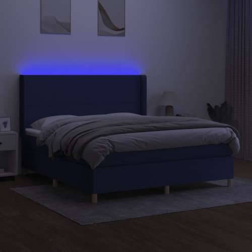 Krevet box spring s madracem LED plavi 180x200 cm od tkanine - Plava 180 x 200 cm Gladak dizajn Cijena