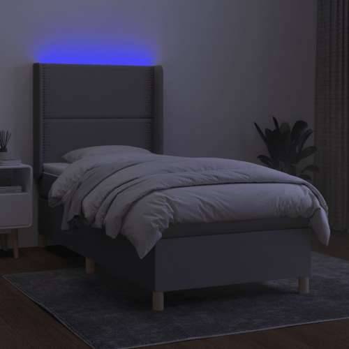 Krevet box spring s madracem LED svjetlosivi 80x200 cm tkanina - Svjetlosiva 80 x 200 cm Obično s čavlima Cijena