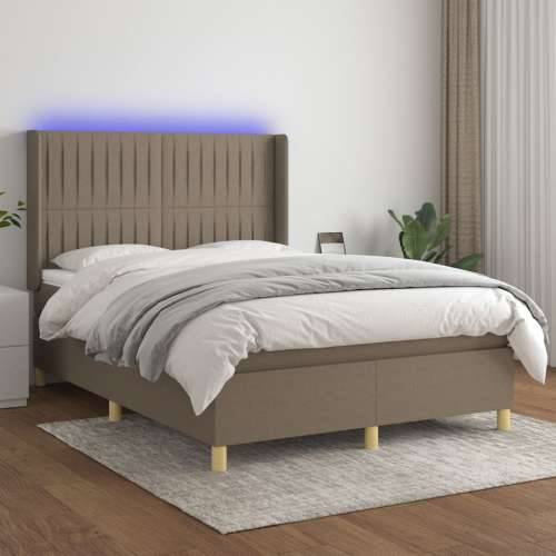 Krevet box spring s madracem LED smeđesivi 140x200 cm tkanina - Sivo-smeđa 140 x 200 cm Okomite pruge Cijena