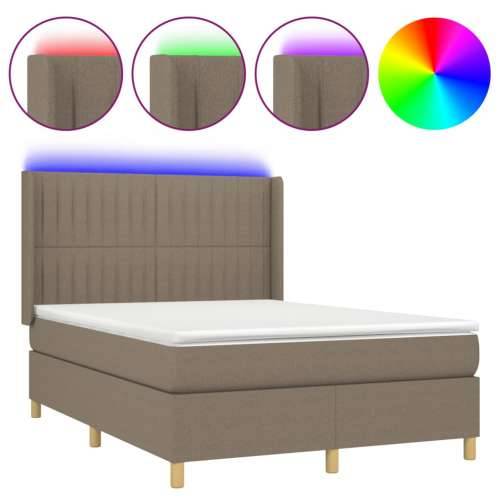 Krevet box spring s madracem LED smeđesivi 140x200 cm tkanina - Sivo-smeđa 140 x 200 cm Okomite pruge Cijena