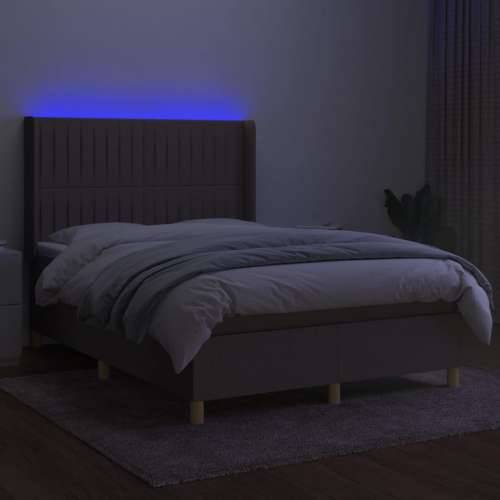 Krevet box spring s madracem LED smeđesivi 140x200 cm tkanina - Sivo-smeđa 140 x 200 cm Okomite pruge Cijena