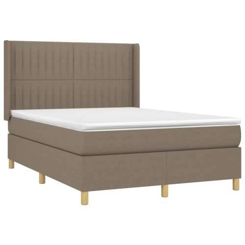 Krevet box spring s madracem LED smeđesivi 140x200 cm tkanina - Sivo-smeđa 140 x 200 cm Okomite pruge Cijena