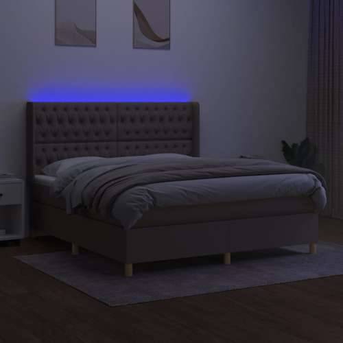 Krevet box spring s madracem LED smeđesivi 180x200 cm tkanina - Sivo-smeđa 180 x 200 cm Dizajn s gumbima Cijena