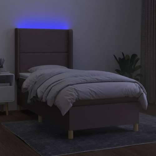 Krevet box spring s madracem LED smeđesivi 80 x 200 cm tkanina - Sivo-smeđa 80 x 200 cm Obično s čavlima Cijena