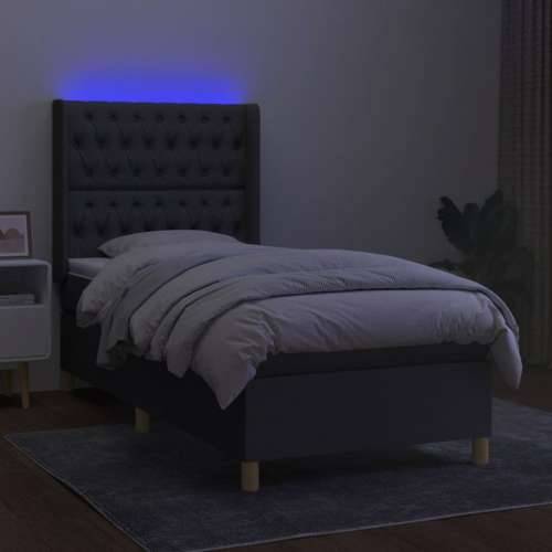 Krevet box spring s madracem LED tamnosivi 80 x 200 cm tkanina - Tamno siva 80 x 200 cm Dizajn s gumbima Cijena