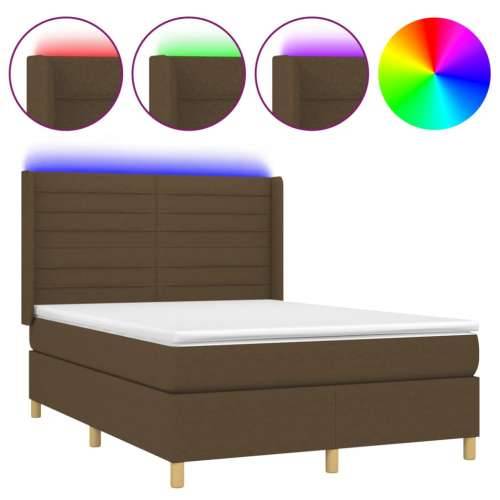 Krevet box spring s madracem LED tamnosmeđi 140x200 cm tkanina - Tamno smeđa 140 x 200 cm vodoravne pruge Cijena