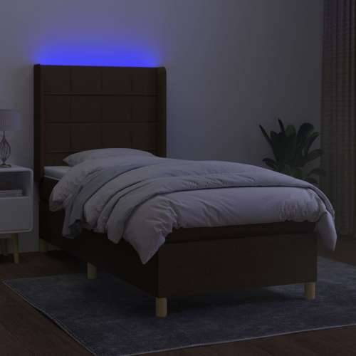 Krevet box spring s madracem LED tamnosmeđi 90x200 cm tkanina - Tamno smeđa 90 x 200 cm Blok s kvadratima Cijena