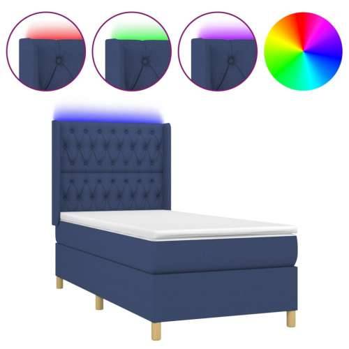 Krevet box spring s madracem LED plavi 90x200 cm od tkanine Plava 90 x 200 cm Dizajn s gumbima Cijena