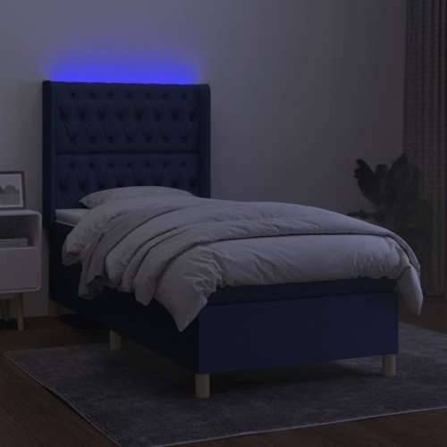 Krevet box spring s madracem LED plavi 90x200 cm od tkanine Plava 90 x 200 cm Dizajn s gumbima Cijena