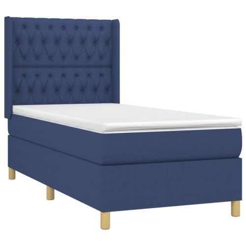 Krevet box spring s madracem LED plavi 90x200 cm od tkanine Plava 90 x 200 cm Dizajn s gumbima Cijena