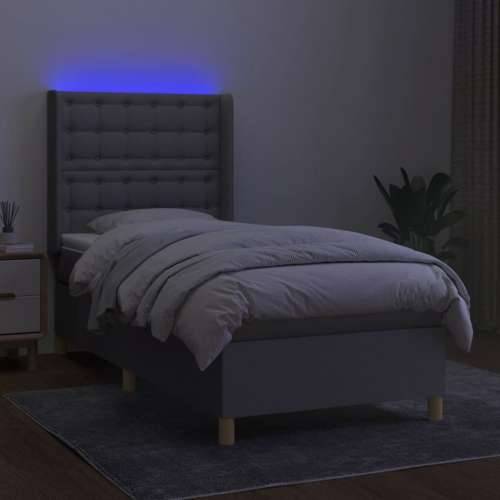 Krevet box spring s madracem LED svjetlosivi 90x200 cm tkanina - Svjetlosiva 90 x 200 cm gumbi Cijena