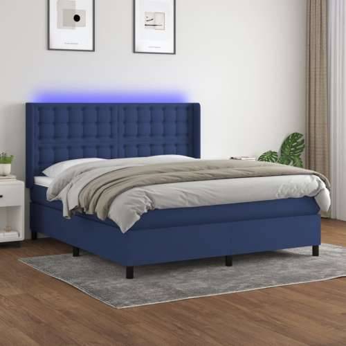 Krevet box spring s madracem LED plavi 160x200 cm od tkanine - Plava 160 x 200 cm gumbi Cijena