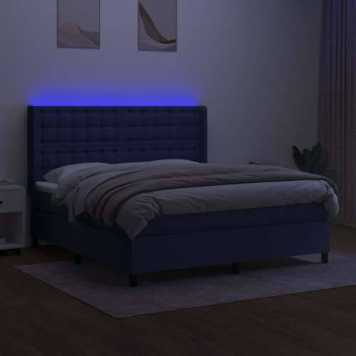 Krevet box spring s madracem LED plavi 160x200 cm od tkanine - Plava 160 x 200 cm gumbi Cijena