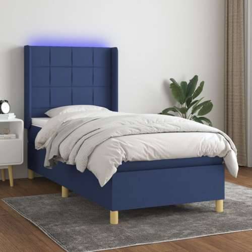 Krevet box spring s madracem LED plavi 90x190 cm od tkanine - Plava 90 x 190 cm Blok s kvadratima Cijena