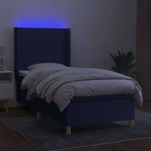 Krevet box spring s madracem LED plavi 90x190 cm od tkanine - Plava 90 x 190 cm Blok s kvadratima Cijena