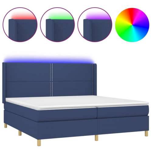 Krevet box spring s madracem LED plavi 200x200 cm od tkanine - Plava 200 x 200 cm Obično s čavlima Cijena
