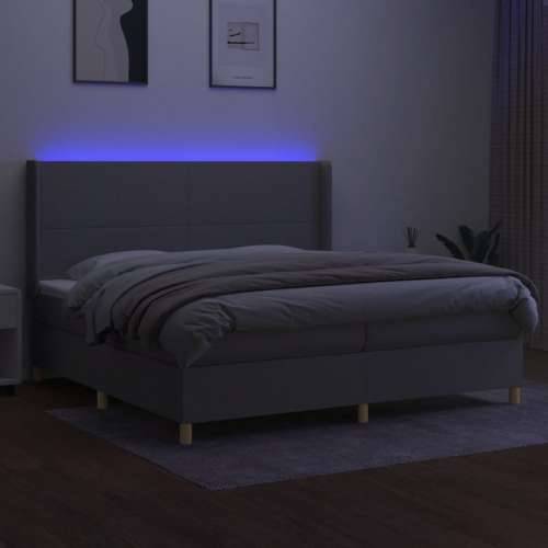 Krevet box spring s madracem LED svjetlosivi 200x200 cm tkanina - Svjetlosiva 200 x 200 cm Gladak dizajn Cijena