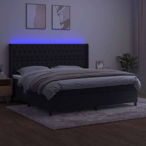 Krevet box spring s madracem LED crni 200x200 cm baršun - Crna 200 x 200 cm Dizajn s gumbima Cijena