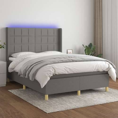 Krevet box spring s madracem LED tamnosivi 140x200 cm tkanina - Tamno siva 140 x 200 cm Blok s kvadratima Cijena