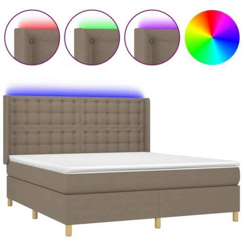 Krevet box spring s madracem LED smeđesivi 180x200 cm tkanina - Sivo-smeđa 180 x 200 cm gumbi Cijena