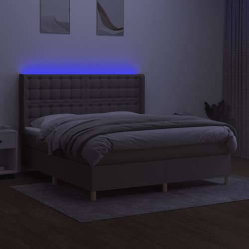 Krevet box spring s madracem LED smeđesivi 180x200 cm tkanina - Sivo-smeđa 180 x 200 cm gumbi Cijena