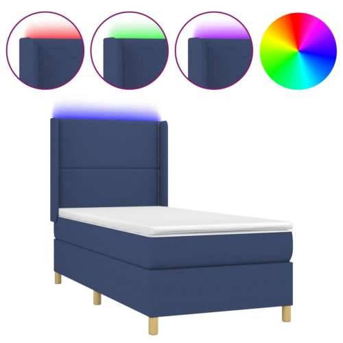 Krevet box spring s madracem LED plavi 80 x 200 cm od tkanine - Plava 80 x 200 cm Obično s čavlima Cijena