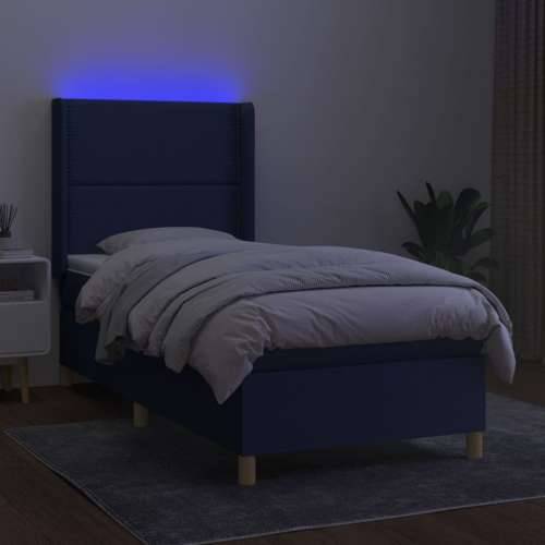 Krevet box spring s madracem LED plavi 80 x 200 cm od tkanine - Plava 80 x 200 cm Obično s čavlima Cijena