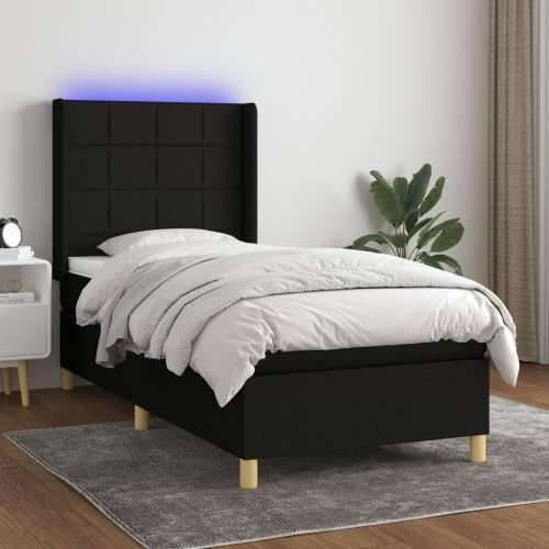 Krevet box spring s madracem LED crni 90x200 cm od tkanine - Crna 90 x 200 cm Blok s kvadratima Cijena