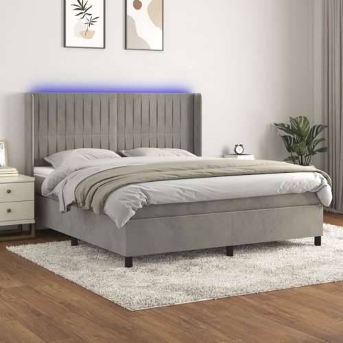 Krevet box spring s madracem LED svjetlosivi 180x200 cm baršun - Svjetlosiva 180 x 200 cm Okomite pruge Cijena