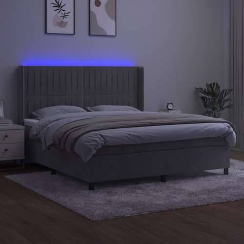 Krevet box spring s madracem LED svjetlosivi 180x200 cm baršun - Svjetlosiva 180 x 200 cm Okomite pruge Cijena