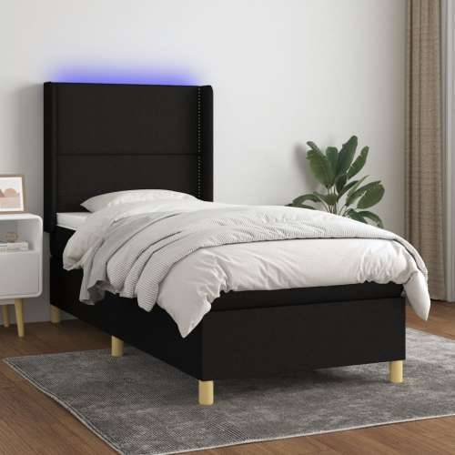 Krevet box spring s madracem LED crni 80 x 200 cm od tkanine - Crna 80 x 200 cm Obično s čavlima Cijena