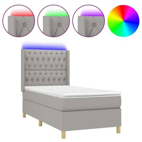 Krevet box spring s madracem LED svjetlosivi 100x200 cm tkanina - Svjetlosiva 100 x 200 cm Dizajn s gumbima Cijena