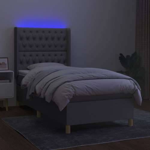 Krevet box spring s madracem LED svjetlosivi 100x200 cm tkanina - Svjetlosiva 100 x 200 cm Dizajn s gumbima Cijena