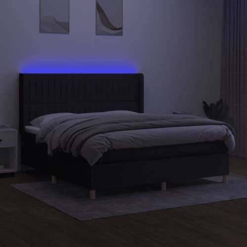 Krevet box spring s madracem LED crni 180x200 cm od tkanine - Crna 180 x 200 cm Okomite pruge Cijena