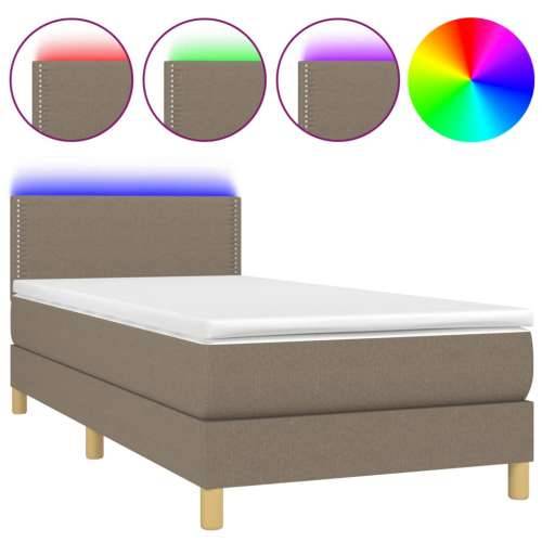 Krevet box spring s madracem LED smeđesivi 90x200 cm tkanina - Sivo-smeđa 90 x 200 cm Obično s čavlima Cijena