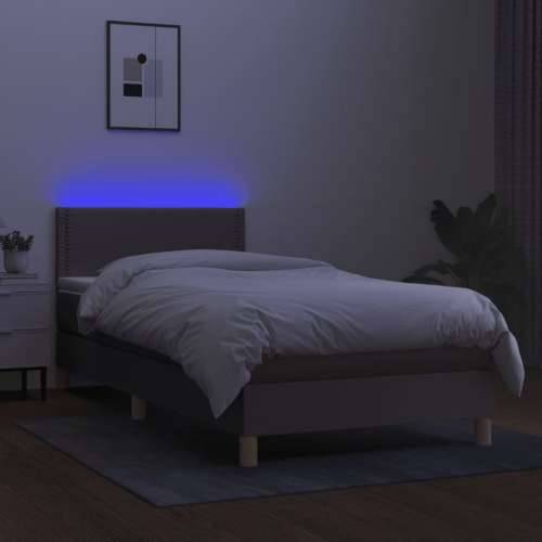 Krevet box spring s madracem LED smeđesivi 90x200 cm tkanina - Sivo-smeđa 90 x 200 cm Obično s čavlima Cijena