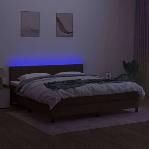 Krevet box spring s madracem LED tamnosmeđi 160x200 cm tkanina - Tamno smeđa 160 x 200 cm Blok s kvadratima Cijena