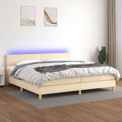 Krevet box spring s madracem LED krem 200x200 cm od tkanine - Krema 200 x 200 cm Gladak dizajn Cijena