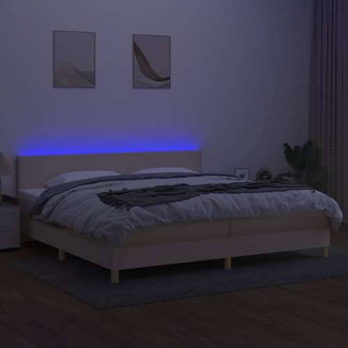 Krevet box spring s madracem LED krem 200x200 cm od tkanine - Krema 200 x 200 cm Gladak dizajn Cijena