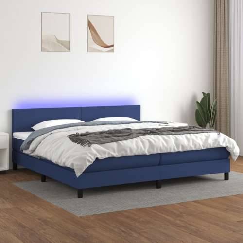 Krevet box spring s madracem LED plavi 200x200 cm od tkanine - Plava 200 x 200 cm Gladak dizajn Cijena