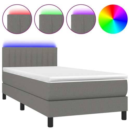 Krevet box spring s madracem LED tamnosivi 80 x 200 cm tkanina - Tamno siva 80 x 200 cm Okomite pruge Cijena