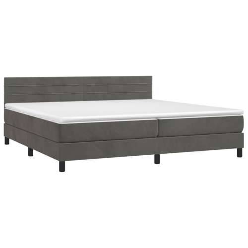 Krevet box spring s madracem LED tamnosivi 200x200 cm baršun - Tamno siva 200 x 200 cm vodoravne pruge Cijena