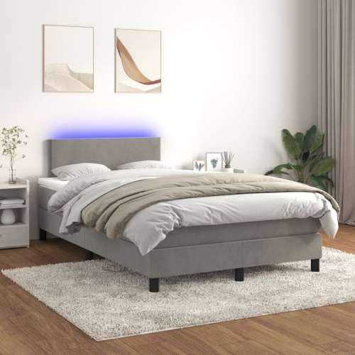 Krevet box spring s madracem LED svjetlosivi 120x200 cm baršun - Svjetlosiva 120 x 200 cm Gladak dizajn Cijena