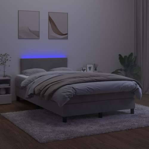 Krevet box spring s madracem LED svjetlosivi 120x200 cm baršun - Svjetlosiva 120 x 200 cm Gladak dizajn Cijena