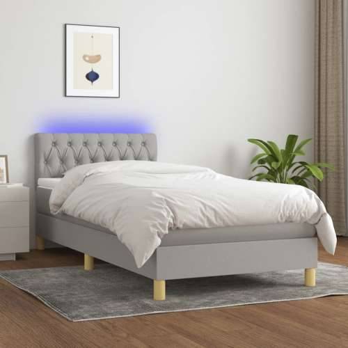 Krevet box spring s madracem LED svjetlosivi 100x200 cm tkanina - Svjetlosiva 100 x 200 cm Dizajn s gumbima Cijena