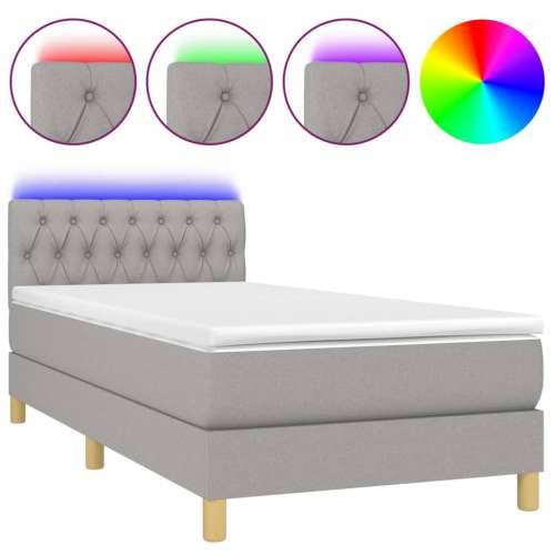Krevet box spring s madracem LED svjetlosivi 100x200 cm tkanina - Svjetlosiva 100 x 200 cm Dizajn s gumbima Cijena