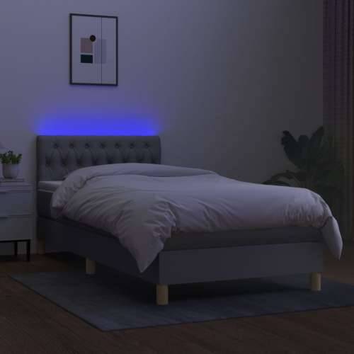 Krevet box spring s madracem LED svjetlosivi 100x200 cm tkanina - Svjetlosiva 100 x 200 cm Dizajn s gumbima Cijena