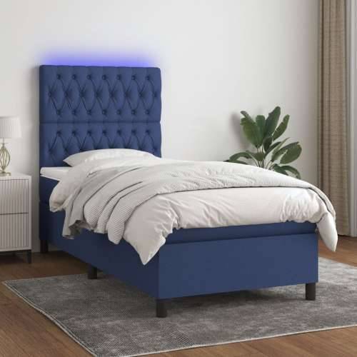 Krevet box spring s madracem LED plavi 90x190 cm od tkanine - Plava 90 x 190 cm Dizajn s gumbima Cijena
